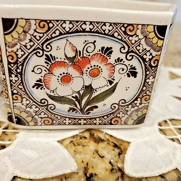 Polychroom Hand Painted Holland Hexagon Floral Glazed Dish Bowl Contaner - Picture 2 of 7